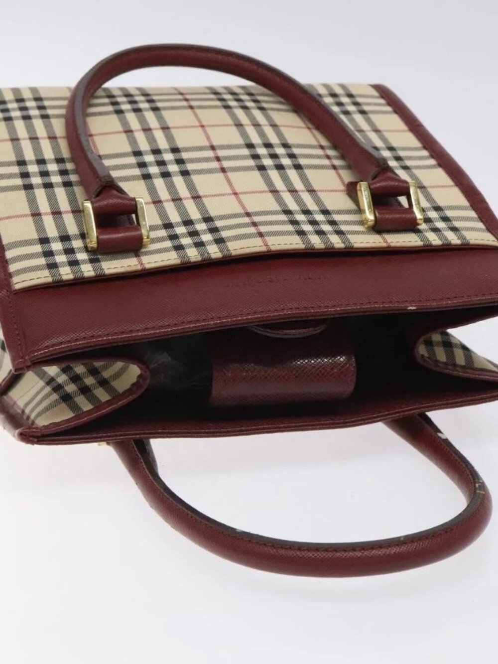 BURBERRY Nova Check Hand Bag Canvas Beige Gold Auth 126305 - Picture 6 of 16